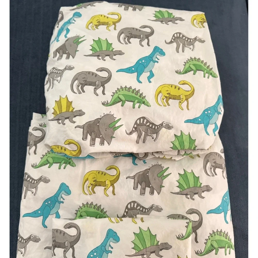 Pottery Barn Kids Dinosaur Twin Sheet Set 3 PCS Green Blue Gray 2015 Dinosaurs